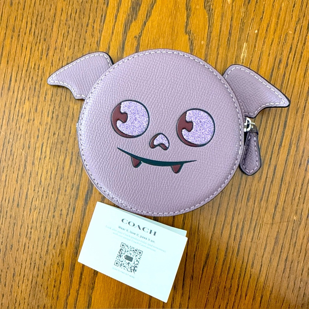 NEW  COACH Purple BAT Change Coin Purse  Halloween